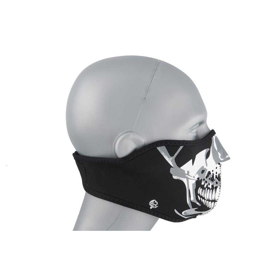 Zan Headgear Airsoft Neoprene Chrome Skull Half Mask BLACK / SILVER